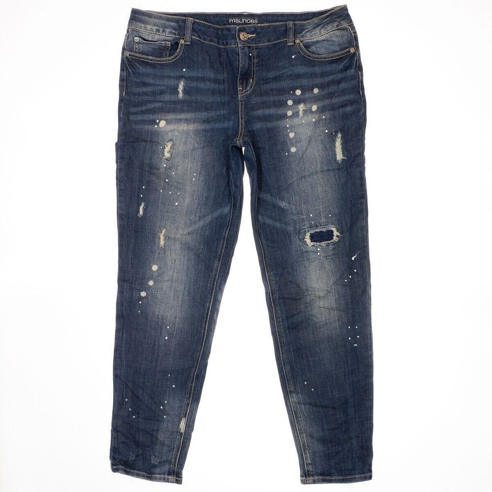 Maurices Skinny Jeans Size 15/16 Juniors Distressed Splatter Blue Stretch 37x30